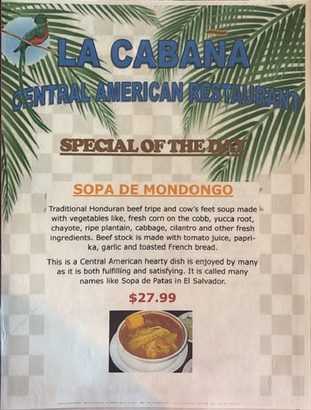 Menú de La Cabaña antes, página 1