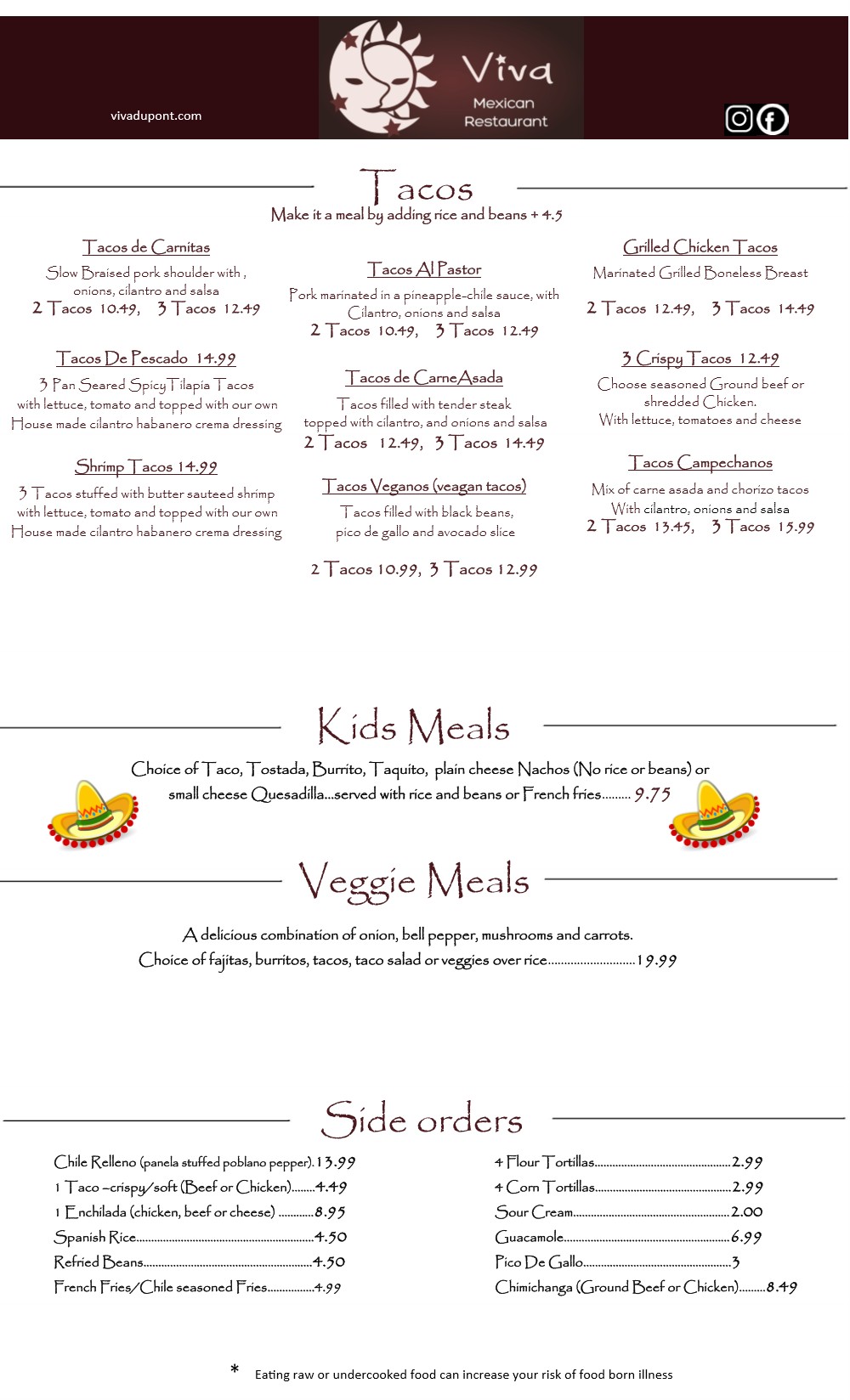 Menú de Viva Mexican Restaurant antes, página 4