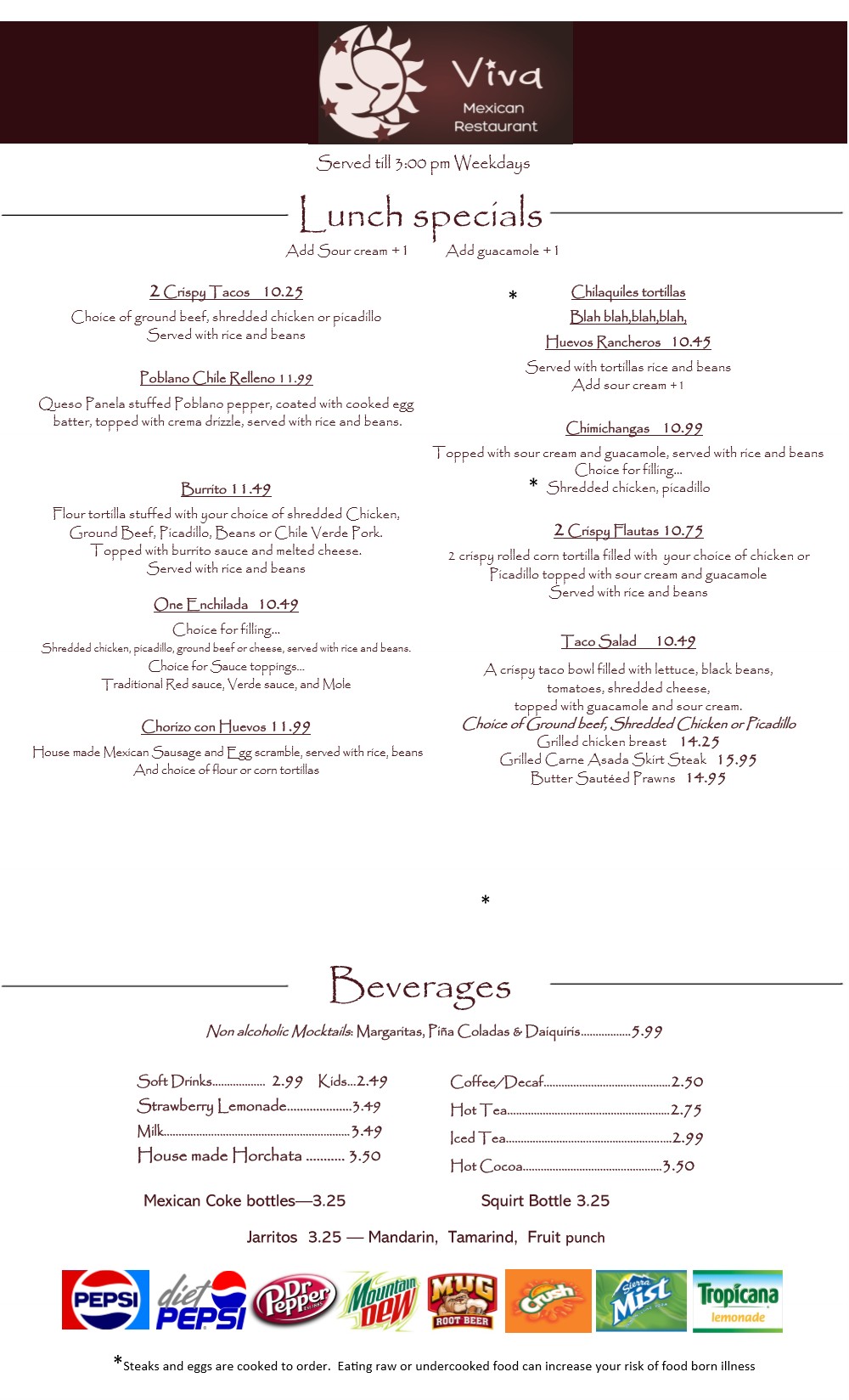Menú de Viva Mexican Restaurant antes, página 6