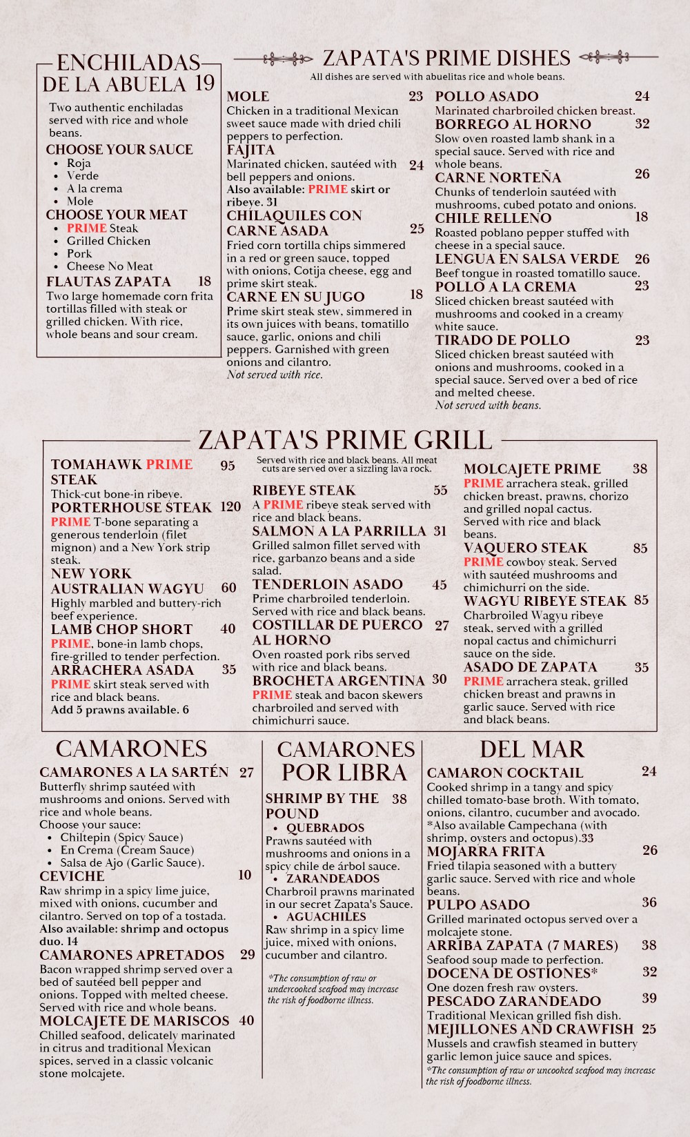 Menú de Zapata's rediseñado, página 2